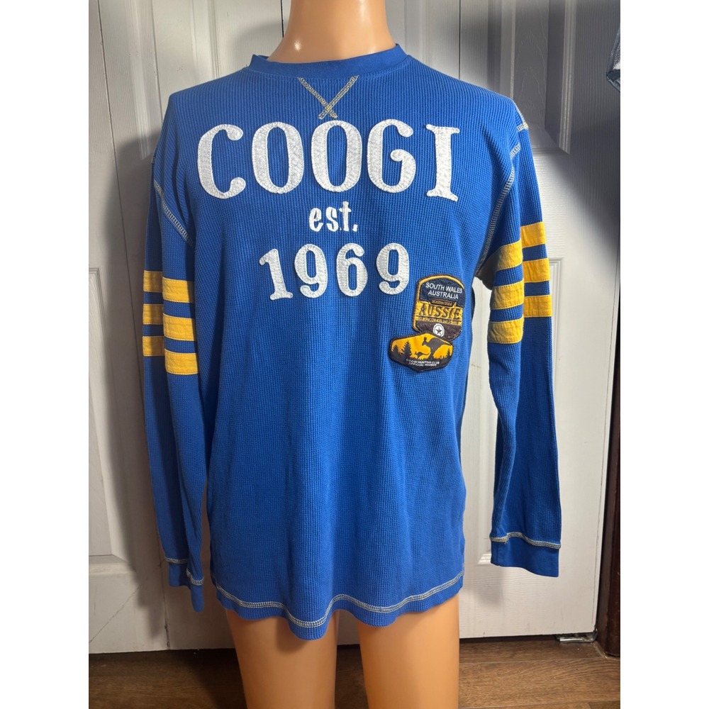 COOGI est 1969 Blue Thermal Long Sleeve Athletic‎ Shirt Men's XL Aussie Patch